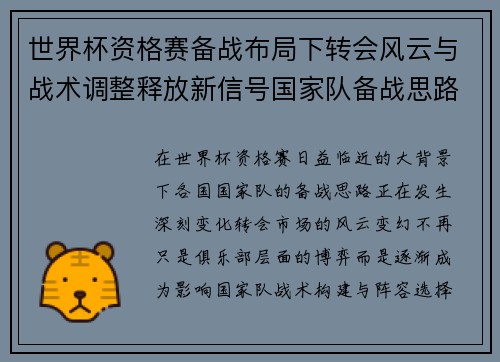 世界杯资格赛备战布局下转会风云与战术调整释放新信号国家队备战思路 世界杯资格赛备战布局下转会风云与战术调整释放新信号国家队备战思路